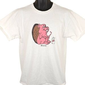 Vintage Shaved Beaver T Shirt Mens Size Medium White Pink Funny Humor Joke Adult